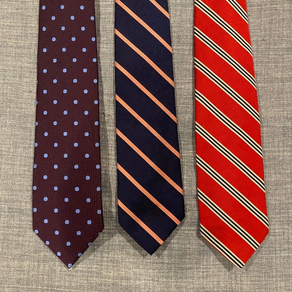Brooks Brothers Silk Tie Lot 3 Burgundy Polka Dot Navy Red Striped Mens Neckties